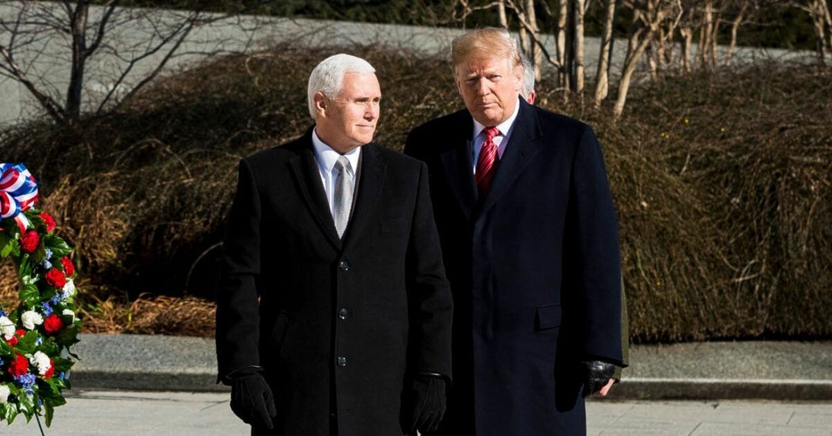 President Donald Trump and Vice President Mike Pence visit the Martin Luther King Jr. Memorial on Jan. 21, 2019, in Washington, D.C.