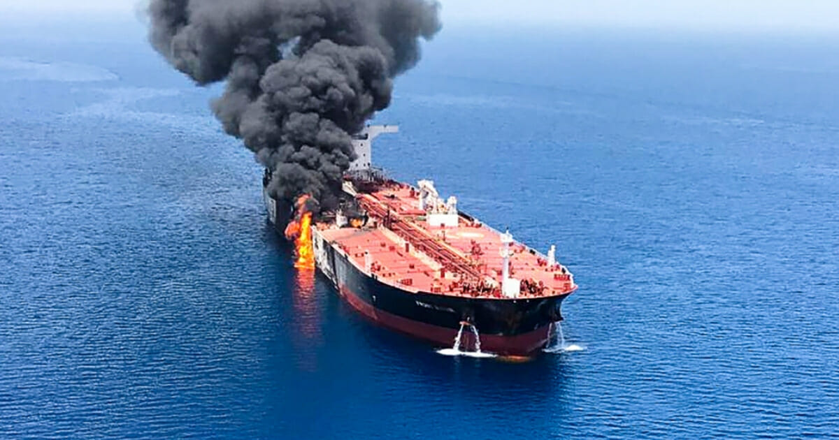 A picture obtained by AFP from the Iranian News Agency on June 13, 2019 reportedly shows fire and smoke billowing from the Norwegian-owned Front Altair tanker, which is said to have been attacked in the waters of the Gulf of Oman.