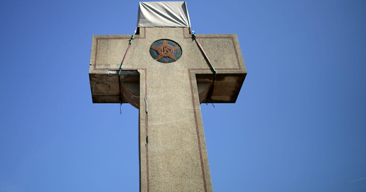 A 40-foot cross that honors 49 fallen World War I soldiers from Prince George’s County stands at the busy intersection of Bladensberg and Annapolis roads and Baltimore Avenue on February 28, 2019 in Bladensburg, Maryland.