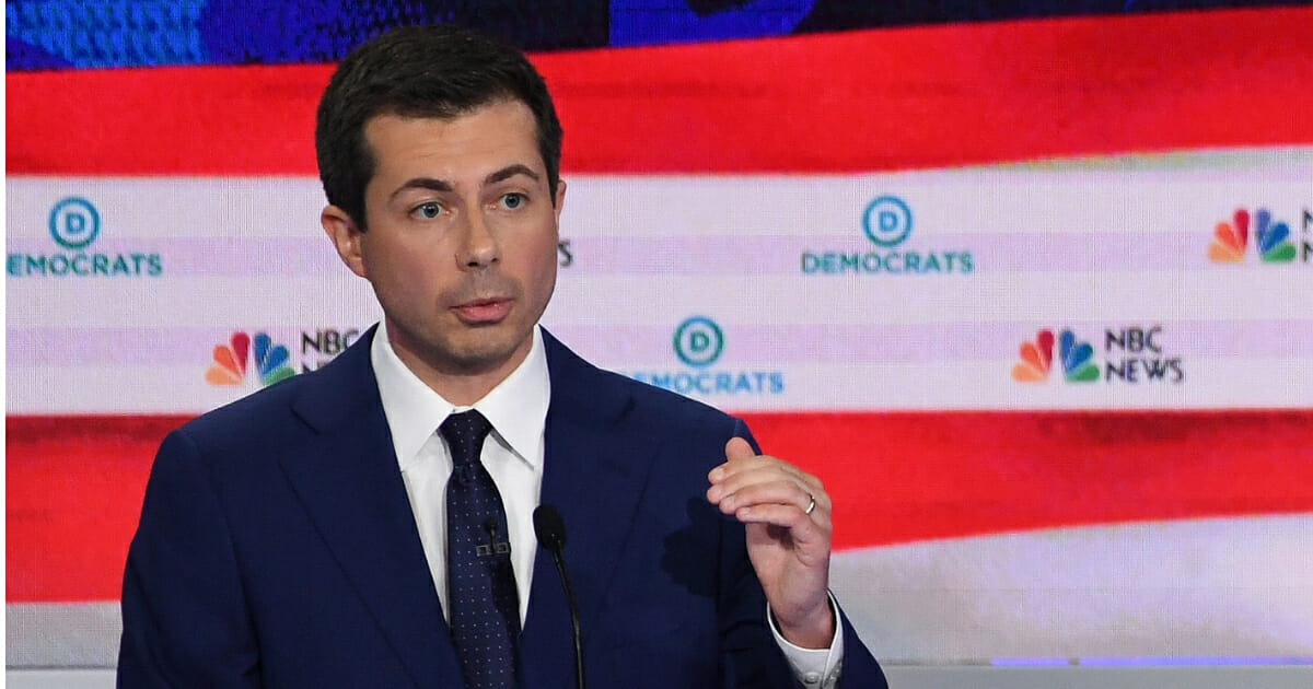 Democratic presidential hopeful Mayor of South Bend, Indiana Pete Buttigieg speaks during the second Democratic primary debate of the 2020 presidential campaign season hosted by NBC News at the Adrienne Arsht Center for the Performing Arts in Miami, Florida, on June 27, 2019.