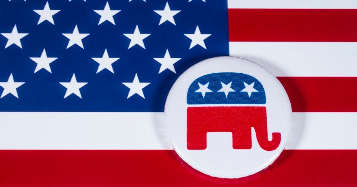 The Elephant symbol of the Republican Party, with the American flag behind it