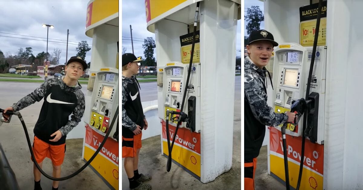teen pumping gas