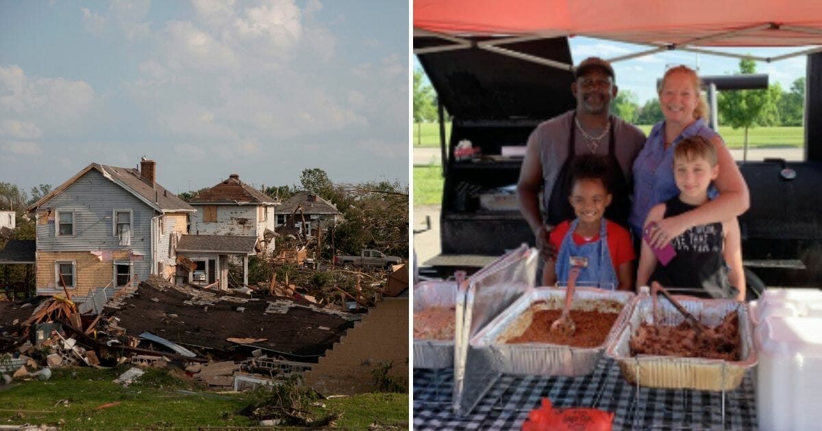 Houses damaged by a tornado are seen in Dayton, Ohio on May 28, 2019, left. Susan and Stan People, right.