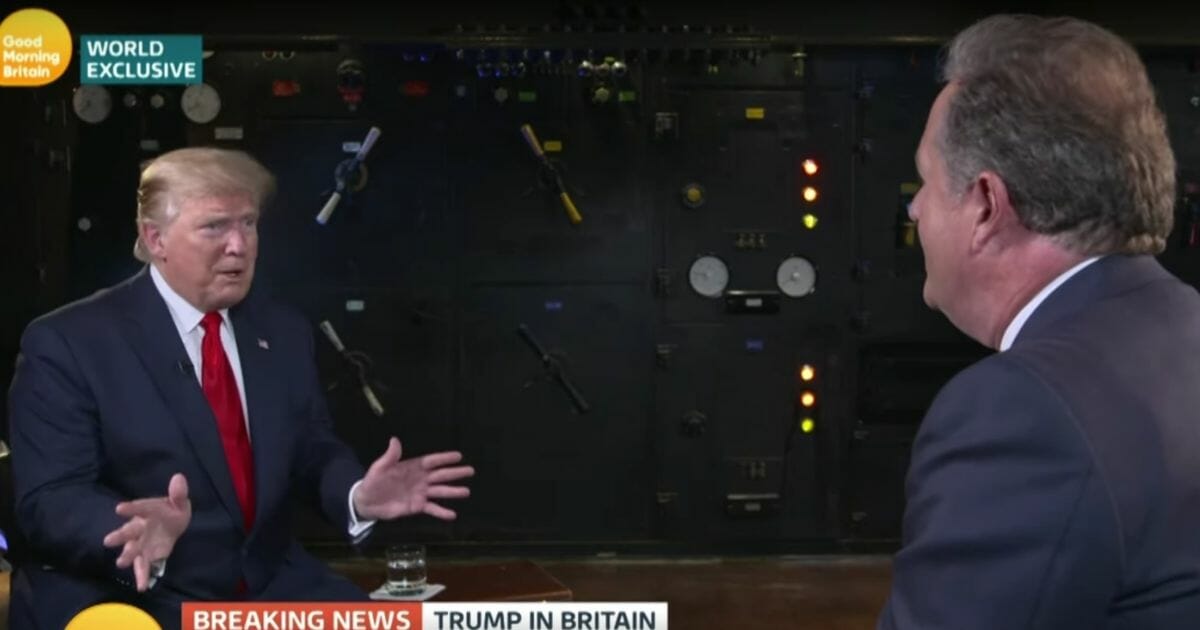 President Donald Trump speaks with interviewer Piers Morgan of "Good Morning Britain" on Wednesday, June 5, 2019, in England.