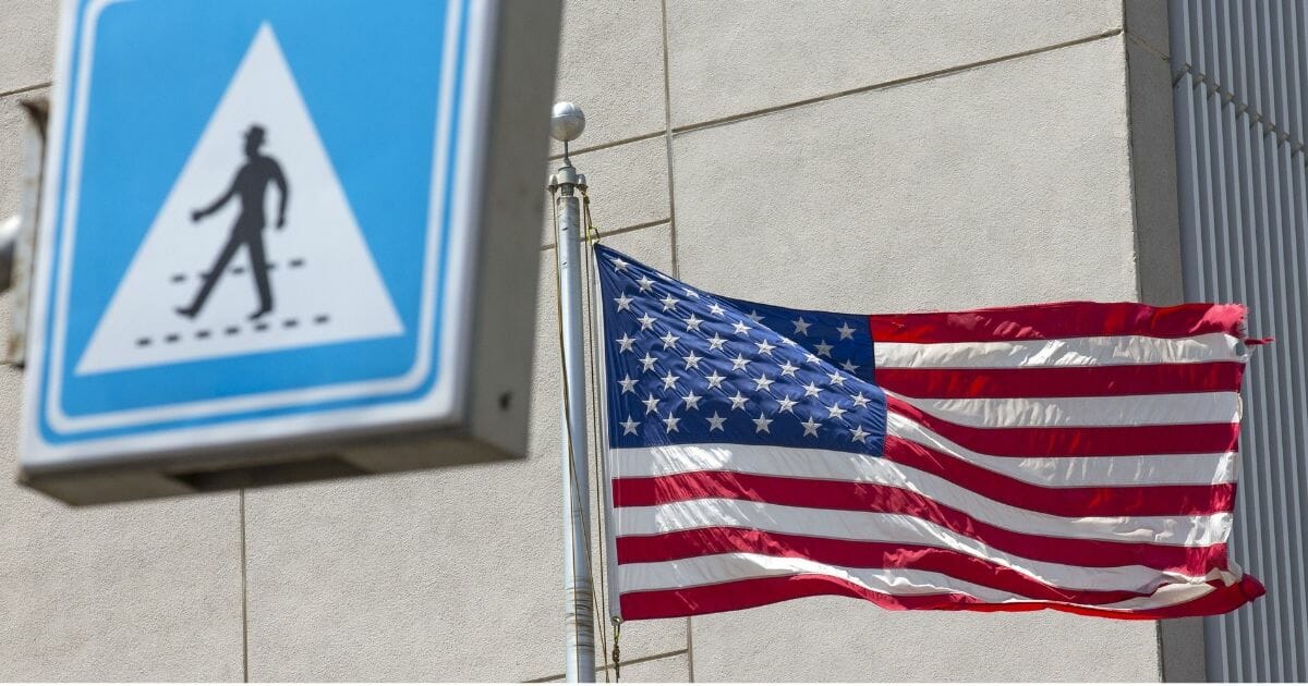 An American flag at the U.S. embassy in the vicinity of the gay pride parade in Tel Aviv, Israel.