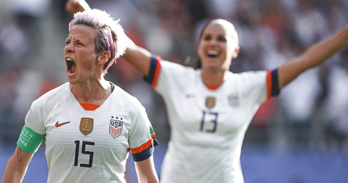 Megan Rapinoe celebrates a goal for the U.S. women’s soccer team in a 2-1 World Cup victory over Spain.