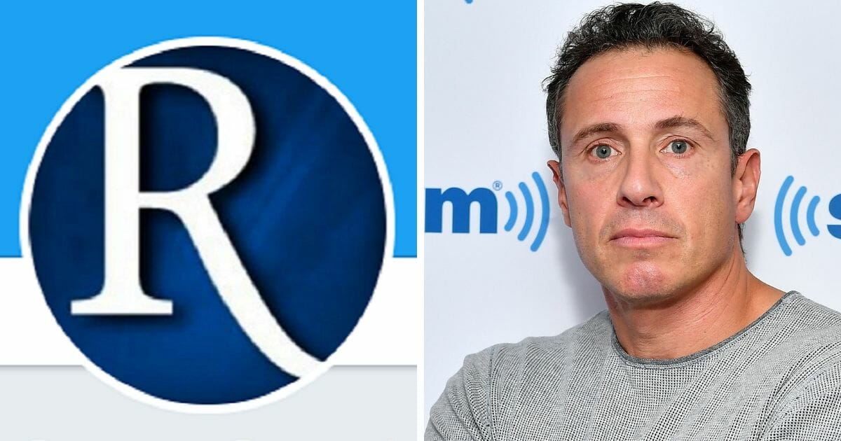 Rasmussen Reports logo, left; and CNN's Chris Cuomo, right.