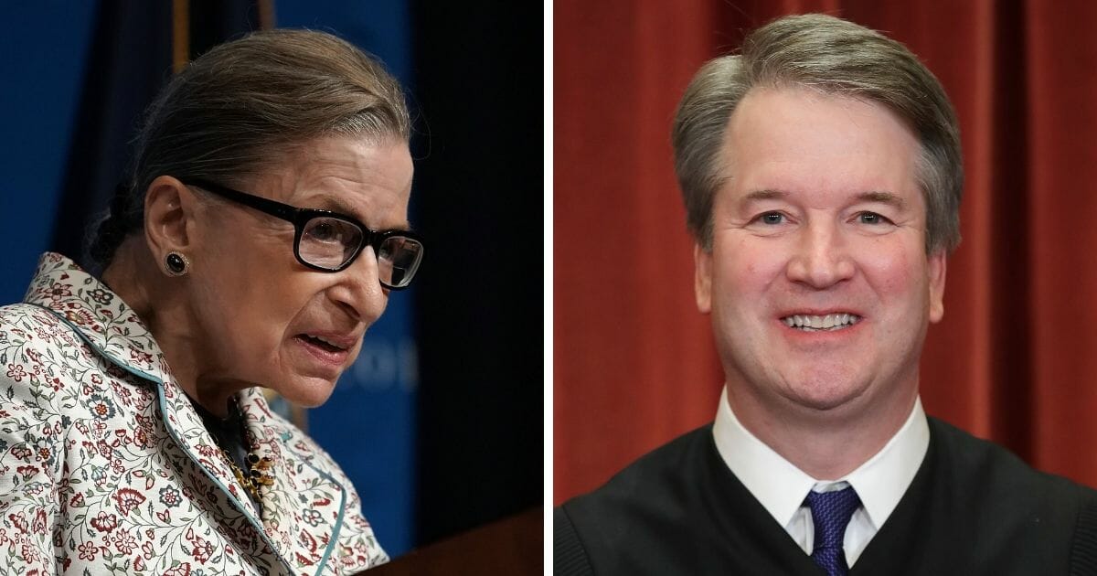 Supreme Court Justice Ruth Bader Ginsburg, left; and Justice Brett Kavanaugh, right.