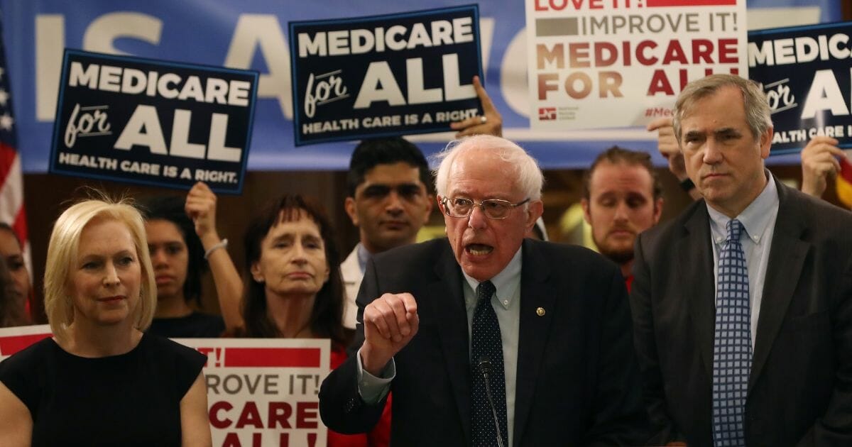 Sen. Bernie Sanders at April news conference introducing "Medicare for All Act of 2019."
