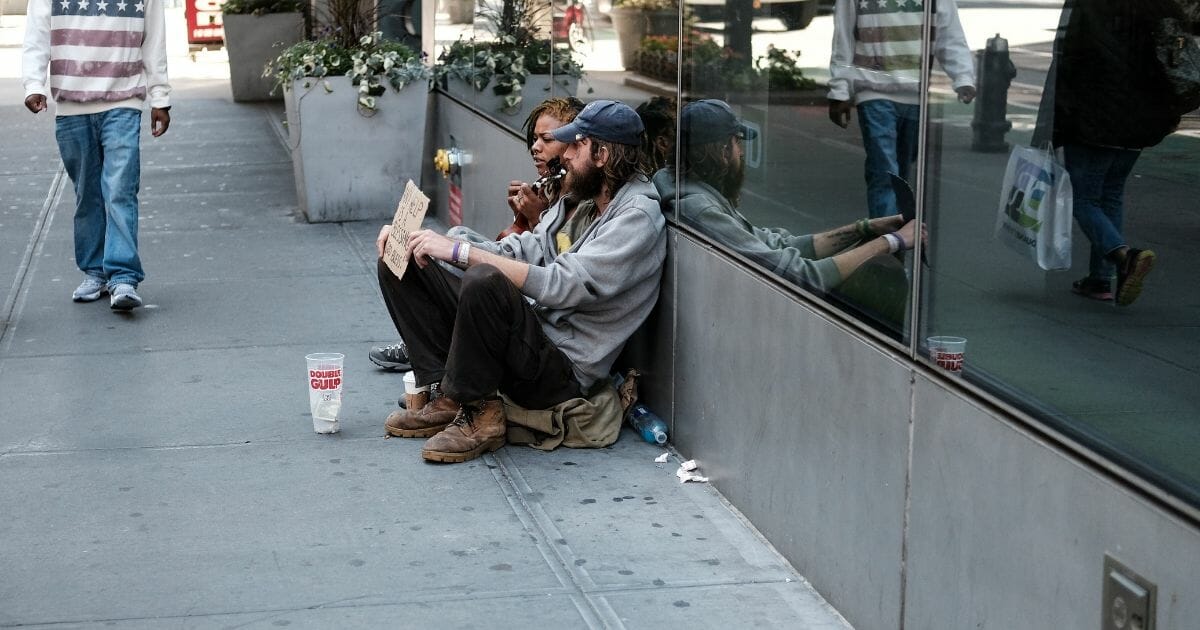 Young homeless couple in New York City