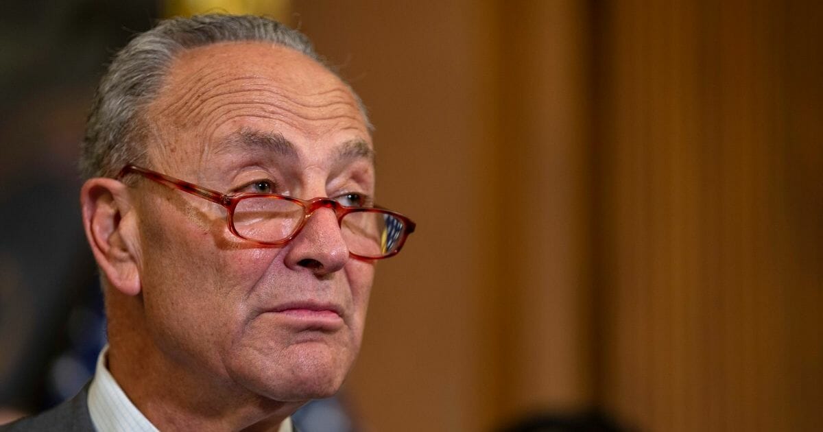 Senate Minority Leader Chuck Schumer speaks at a press conference