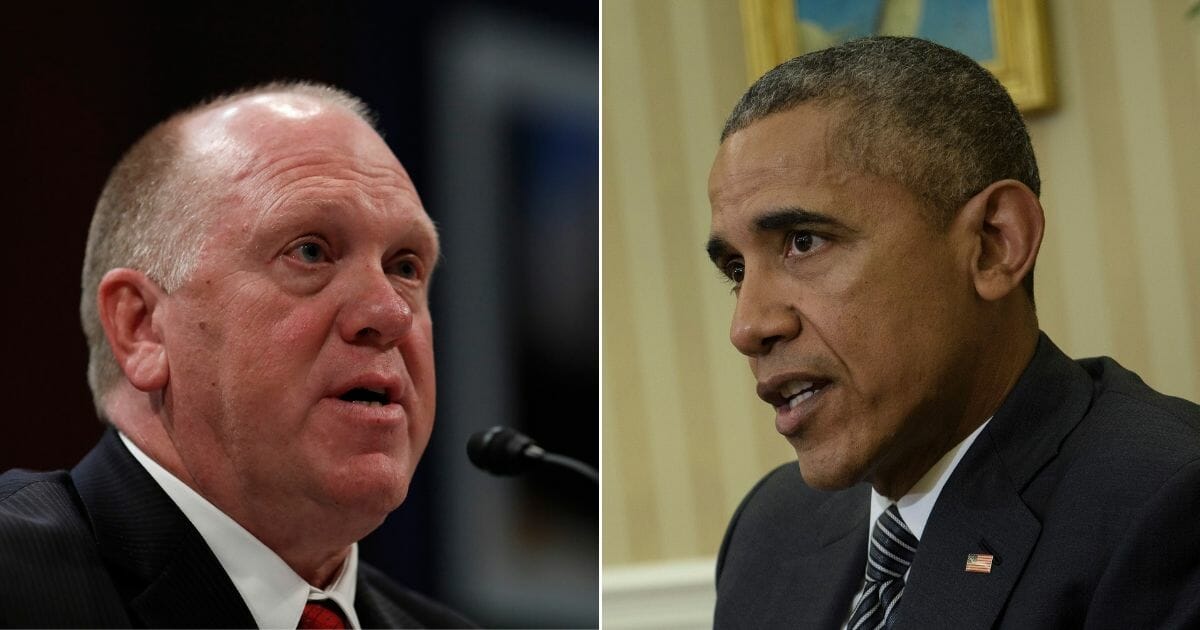 Former ICE official Thomas Homan, left, testifies before Congress; at right, former President Barack Obama speaks in the Oval Office
