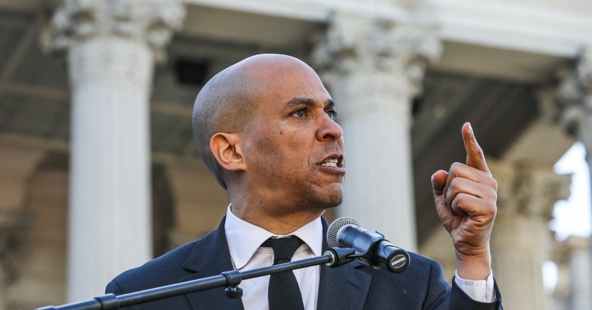 New Jersey Senator Cory Booker speaks at a rally in Columbia, South Carolina