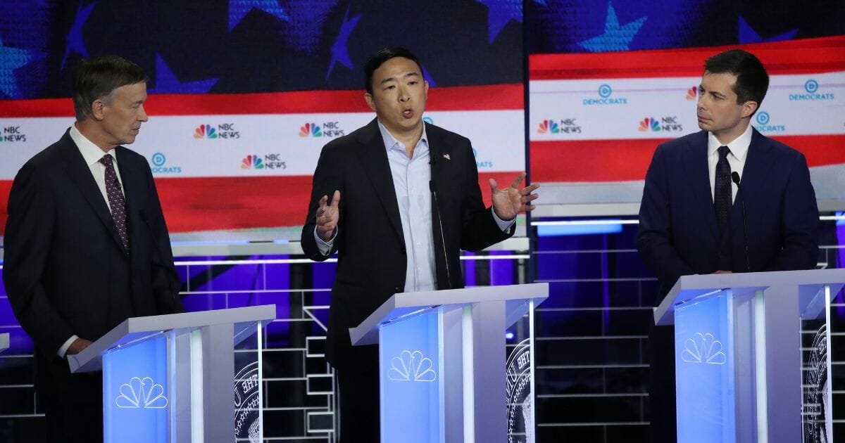 Entrepreneur Andrew Yang speaks at the first Democratic debate