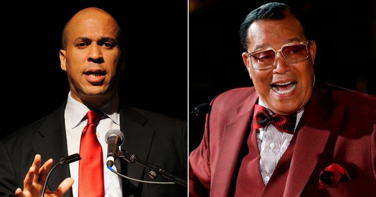 Sen. Cory Booker, left, says he is willing to sit down with Nation of Islam leader Louis Farrakhan, right