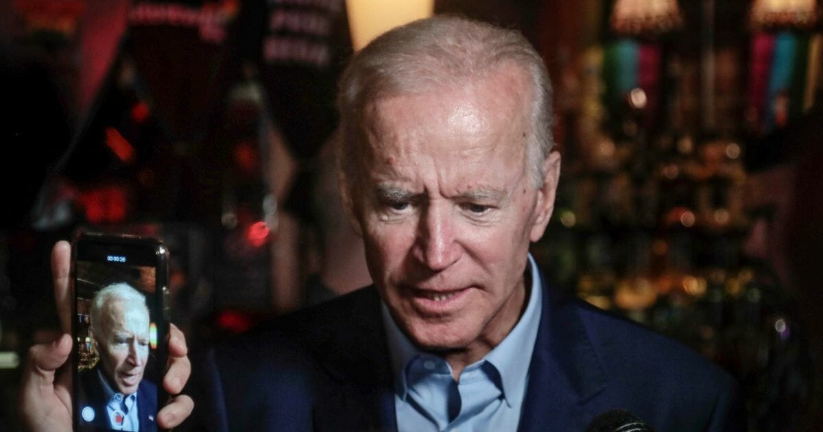 Democratic presidential candidate Joe Biden addresses patrons and media during a visit to the Stonewall Inn, on Tuesday, June 18, 2019, in New York City.