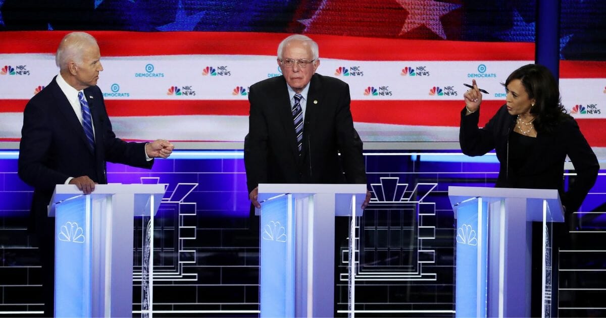 Joe Biden, Bernie Sanders and Kamala Harris during the second Democratic presidential debate.
