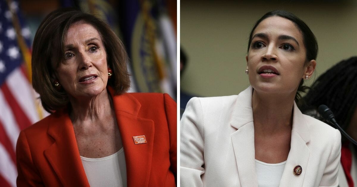 House Speaker Nancy Pelosi , left, blamed Republicans after Rep. Alexandria Ocasio-Cortez, right, suggested that immigration detainment centers are "concentration camps."