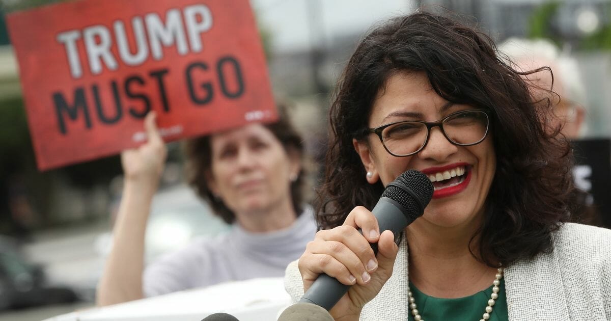Democratic Rep. Rashida Tlaib of Minnesota speaks during an event with activist groups to deliver over ten million petition signatures to Congress urging the U.S. House of Representatives to start impeachment proceedings against President Donald Trump.