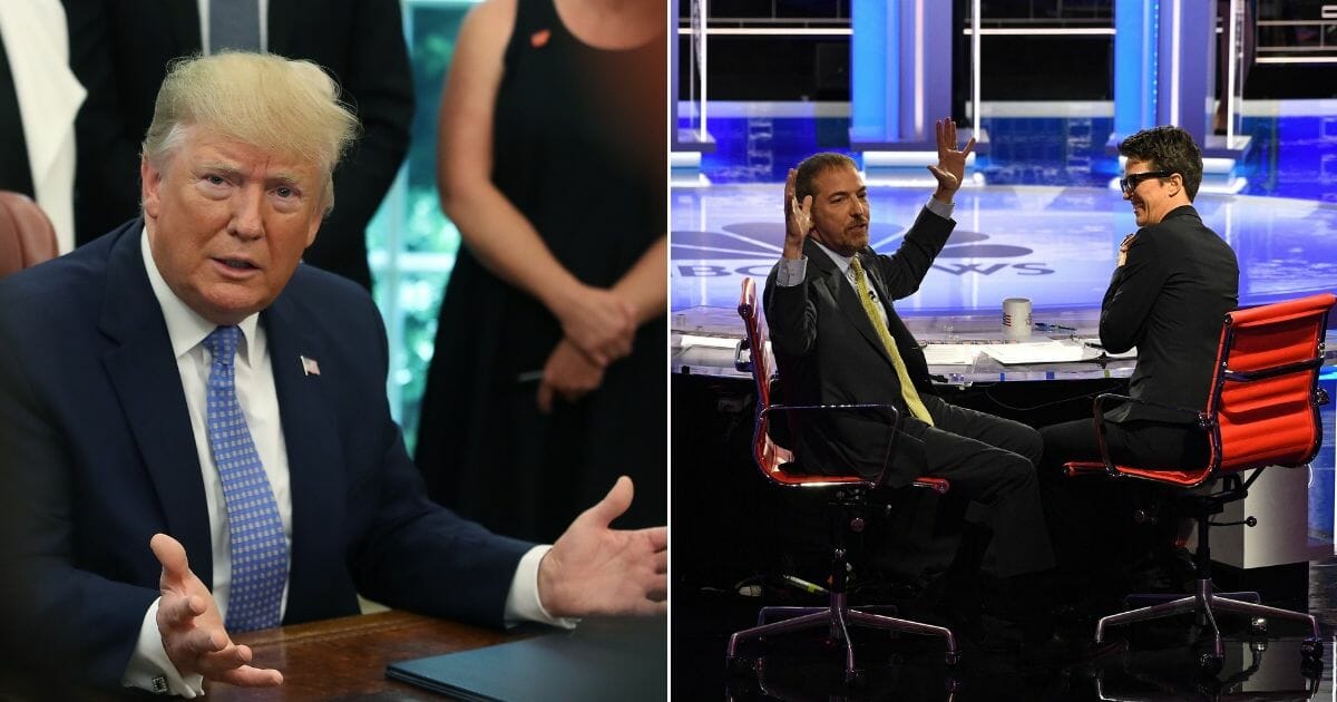 President Donald Trump; Moderators Chuck Todd and Rachel Maddow in 2019 Democratic presidential debate