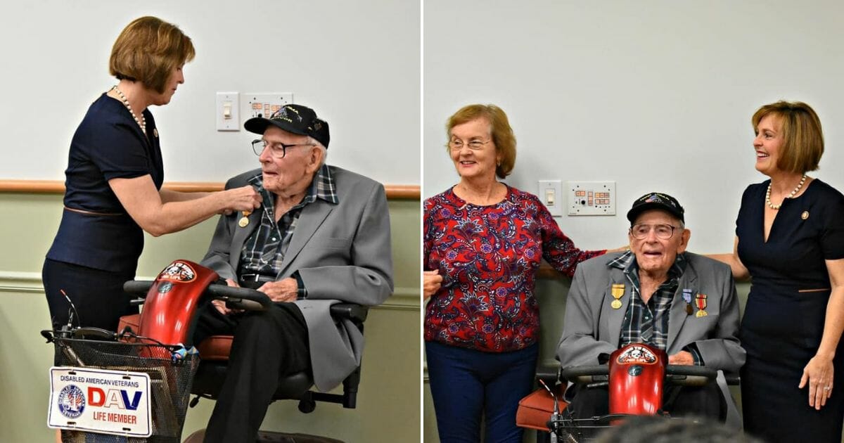 A WWII veteran is awarded medals