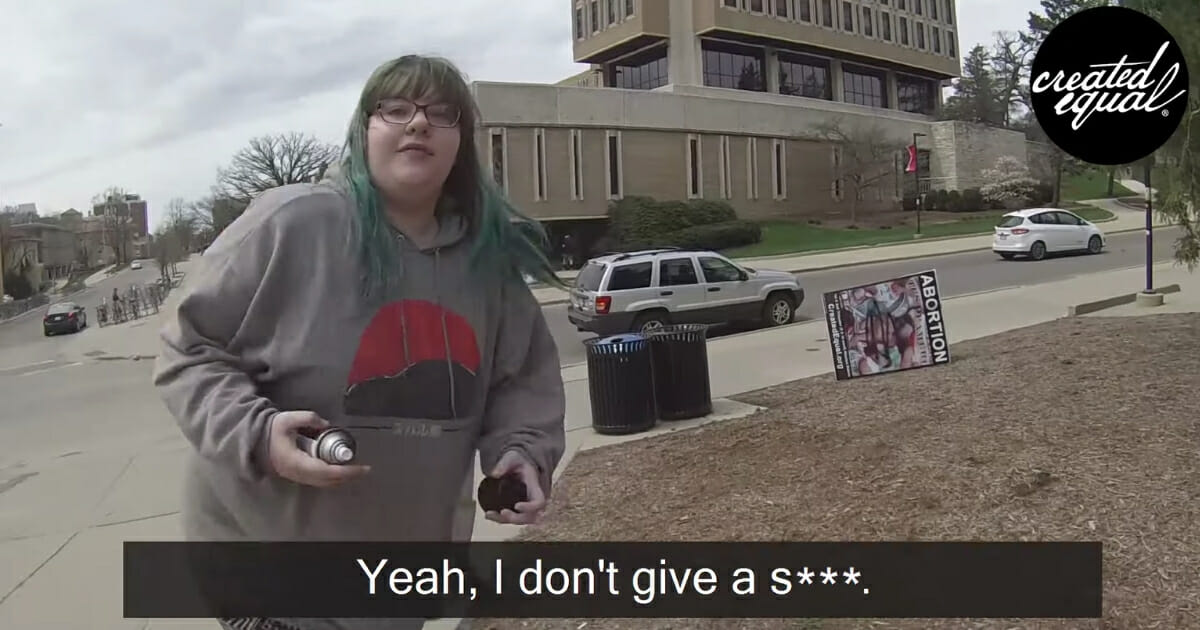 A pro-abortion vandal accosts anti-abortion protesters in Madison, Wisconsin