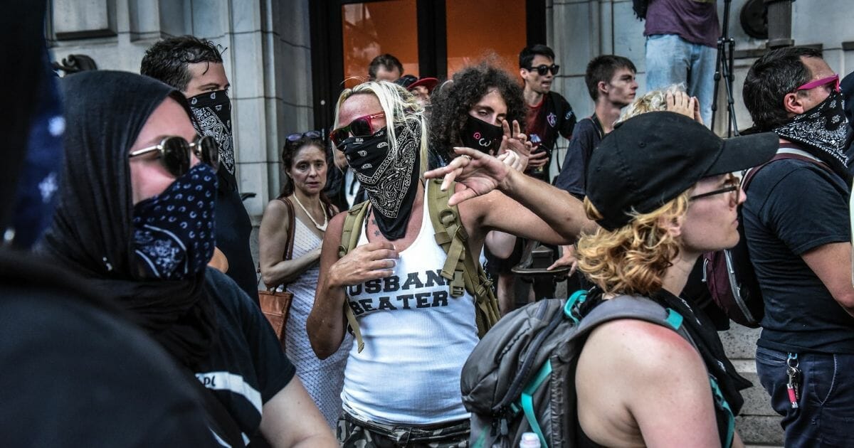 protesters wearing bandanas