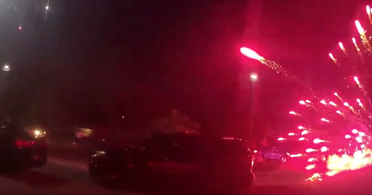 A police officer's body cam captured footage of a fireworks fight.