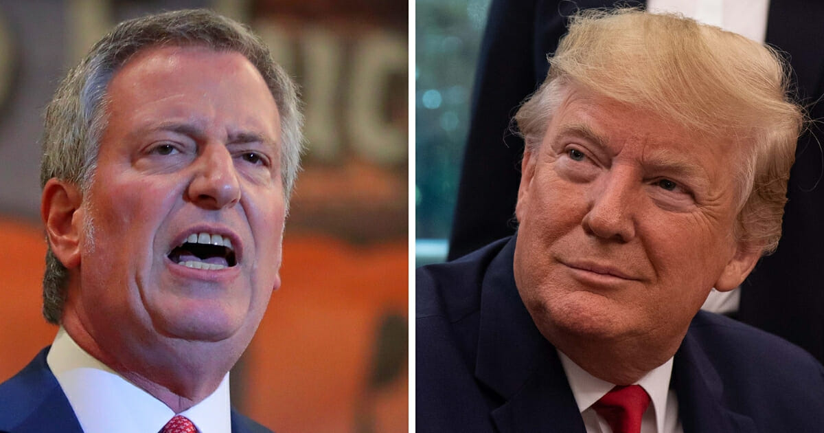 Democratic presidential candidate and New York Mayor Bill De Blasio, left, and President Donald Trump, right.