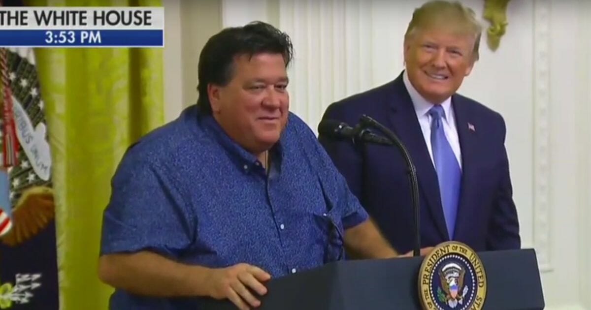 Bruce Hrobak, a fisherman and business owner from Port St. Lucie, Fla., speaks about President Donald Trump's environmental policies at the White House on Monday, July 8, 2019.