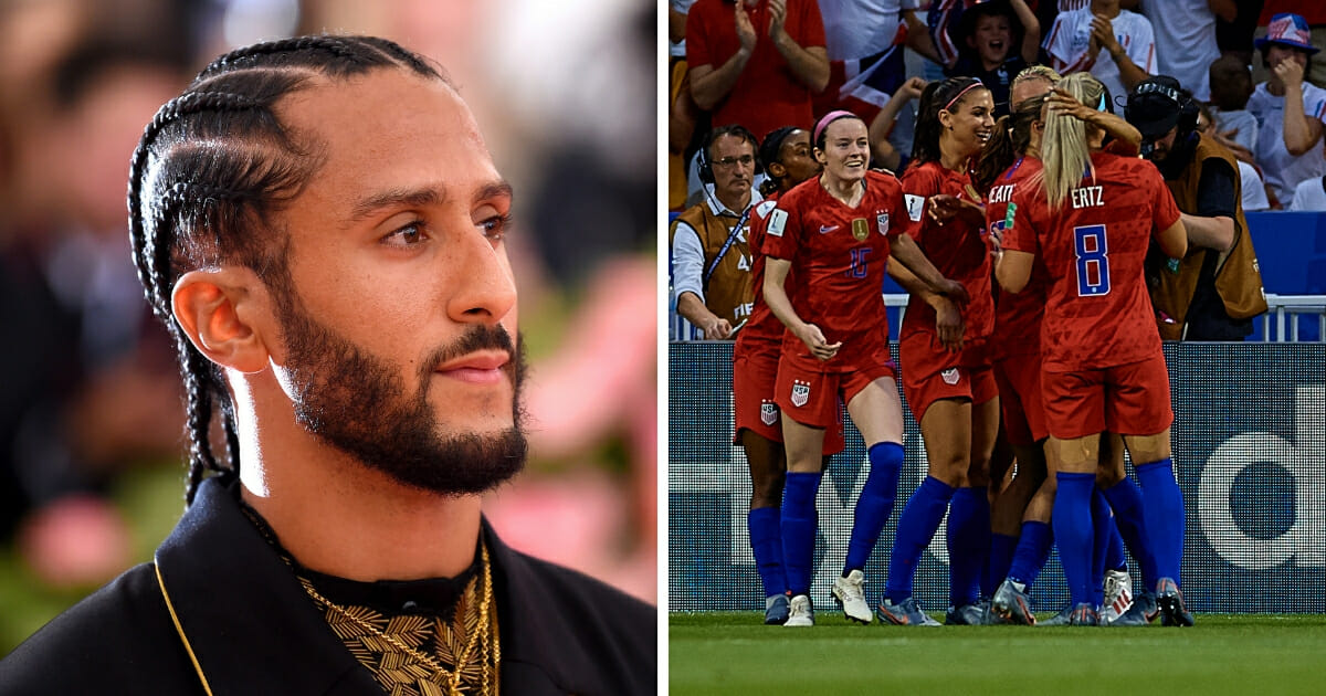 The campaign arm for the House GOP caucus took aim at former San Francisco 49ers quarterback Colin Kaepernick, left, while also expressing support for the U.S. Women's National Team, right, who were taking on England in the semifinal game of the FIFA Women's World Cup.