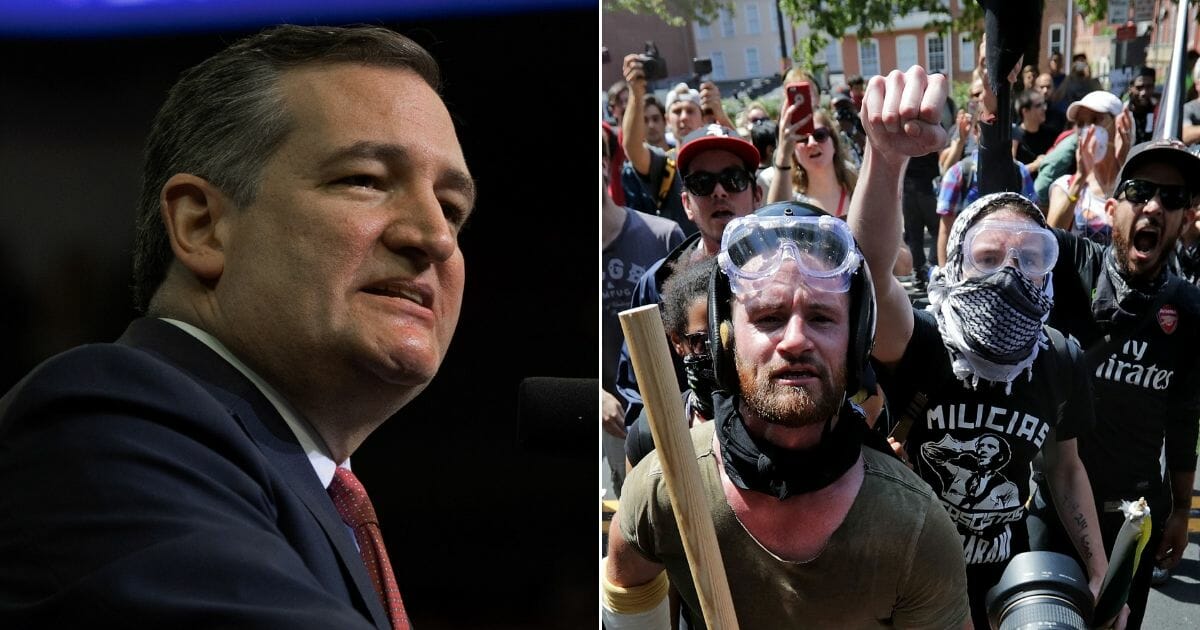 Sen. Ted Cruz; anti-fascist counterprotesters