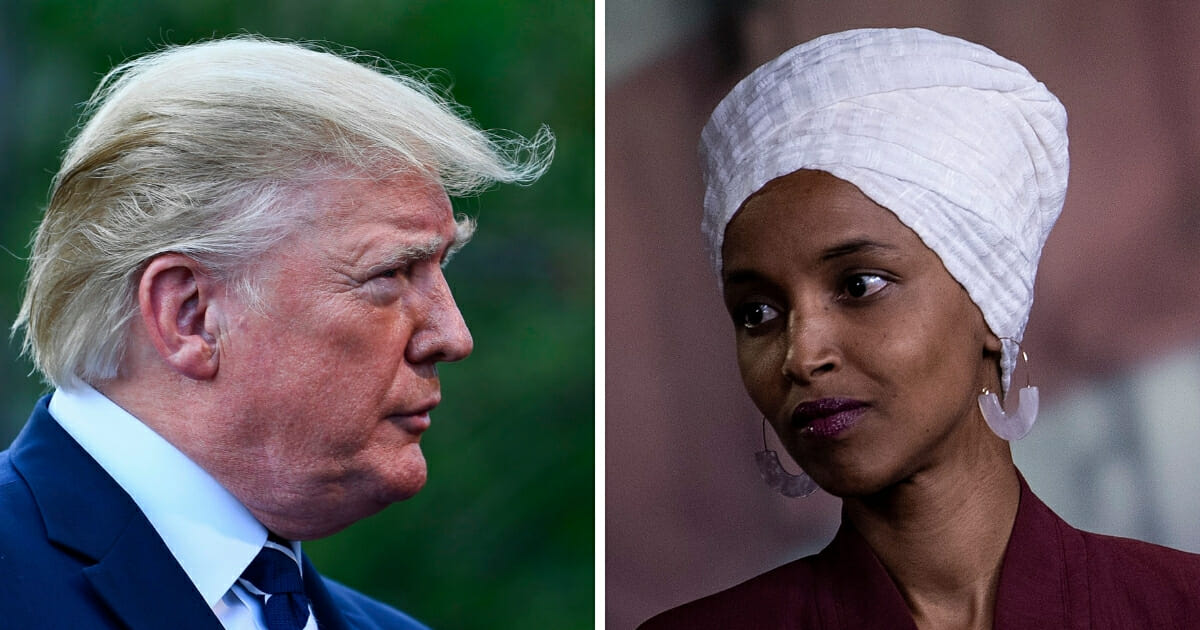President Donald Trump, left, and Rep. Ilhan Omar, right.