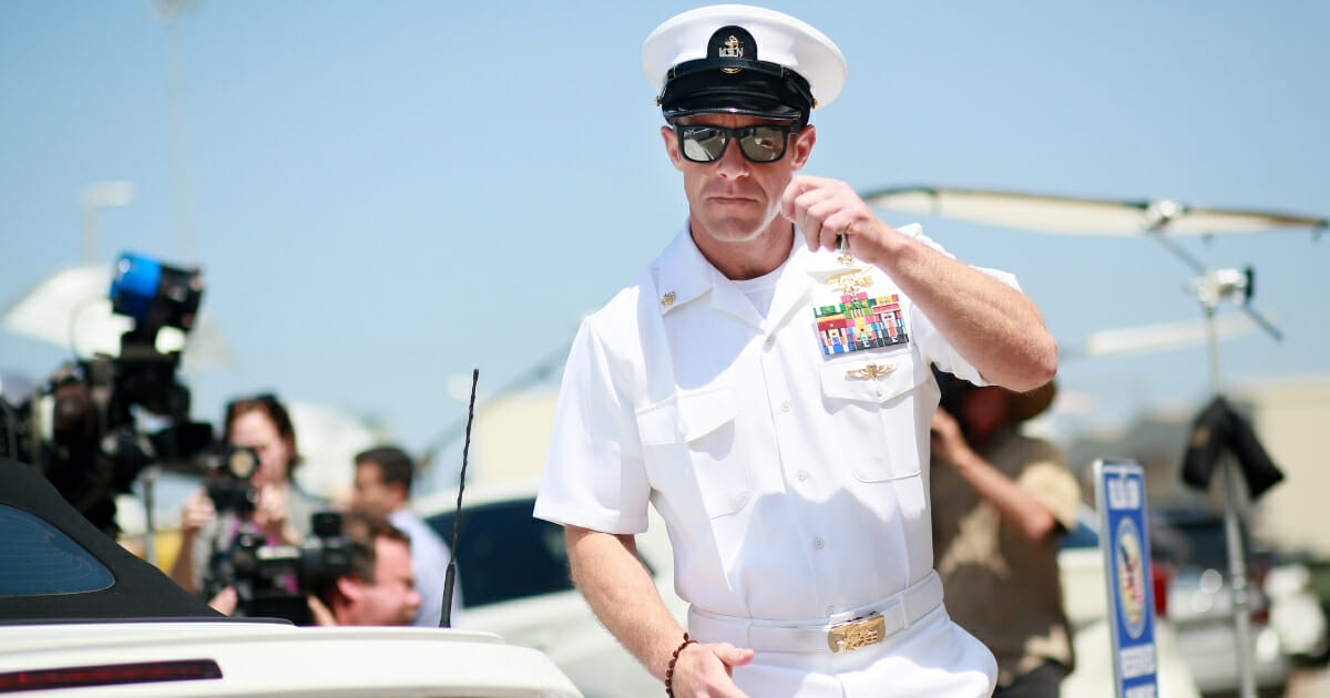 Navy Special Operations Chief Edward Gallagher walks out of military court during lunch recess on July 2, 2019 in San Diego, California.