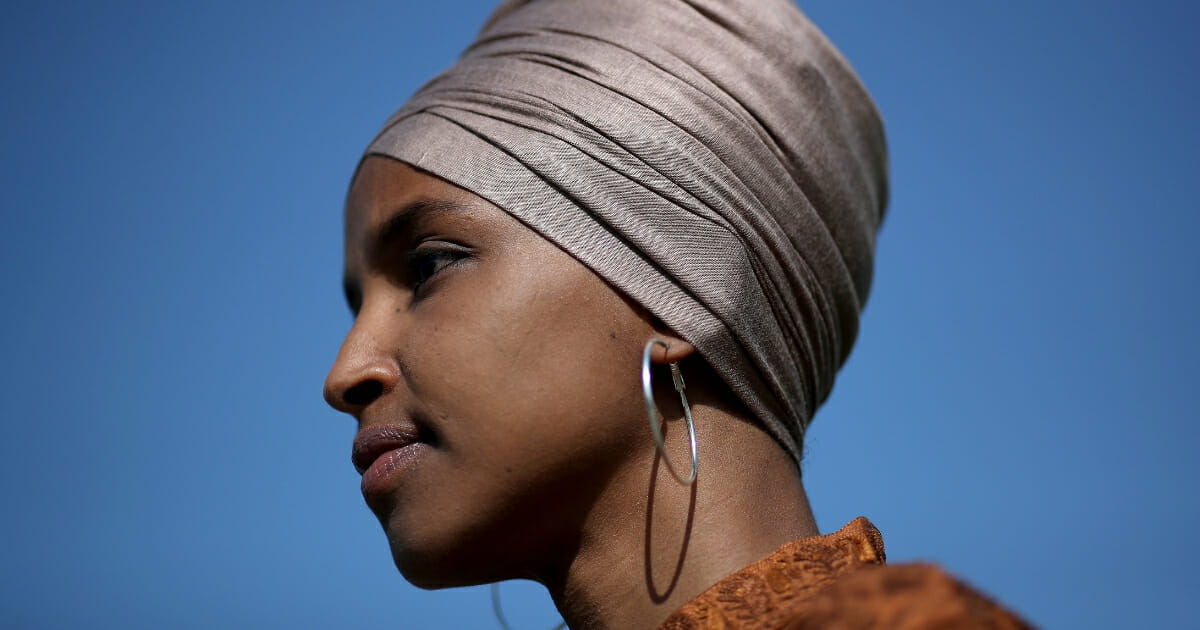 Rep. Ilhan Omar (D-MN) speaks at a news conference outside the U.S. Capitol July 25, 2019 in Washington, D.C.