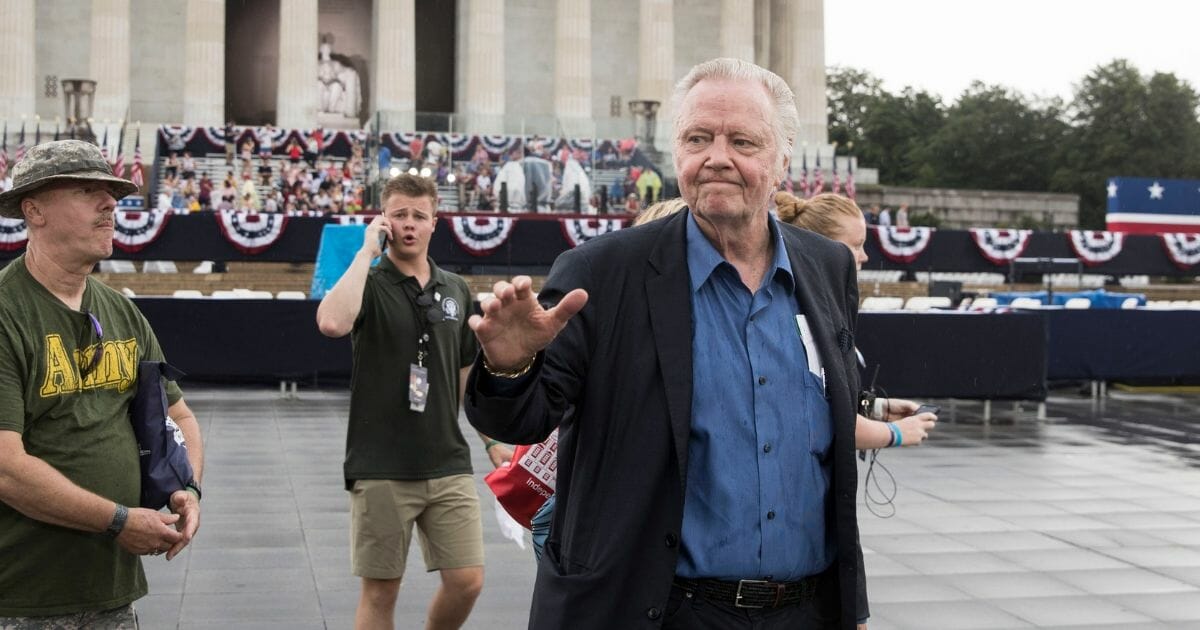 Actor Jon Voight waves during the opening festivities of President Donald Trump's "Salute to America" ceremony in front of the Lincoln Memorial on July 4, 2019, in Washington, D.C.
