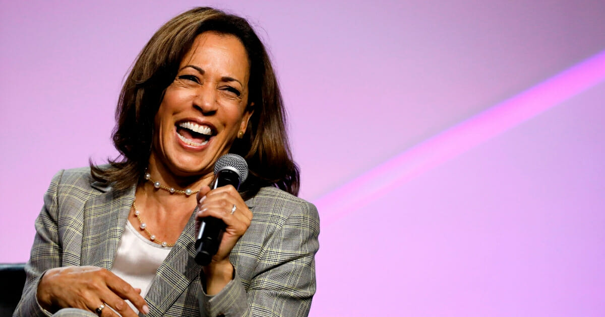 Democratic presidential hopeful Kamala Harris addresses the Presidential Forum at the NAACP's 110th National Convention at Cobo Center on July 24, 2019, in Detroit, Mich.