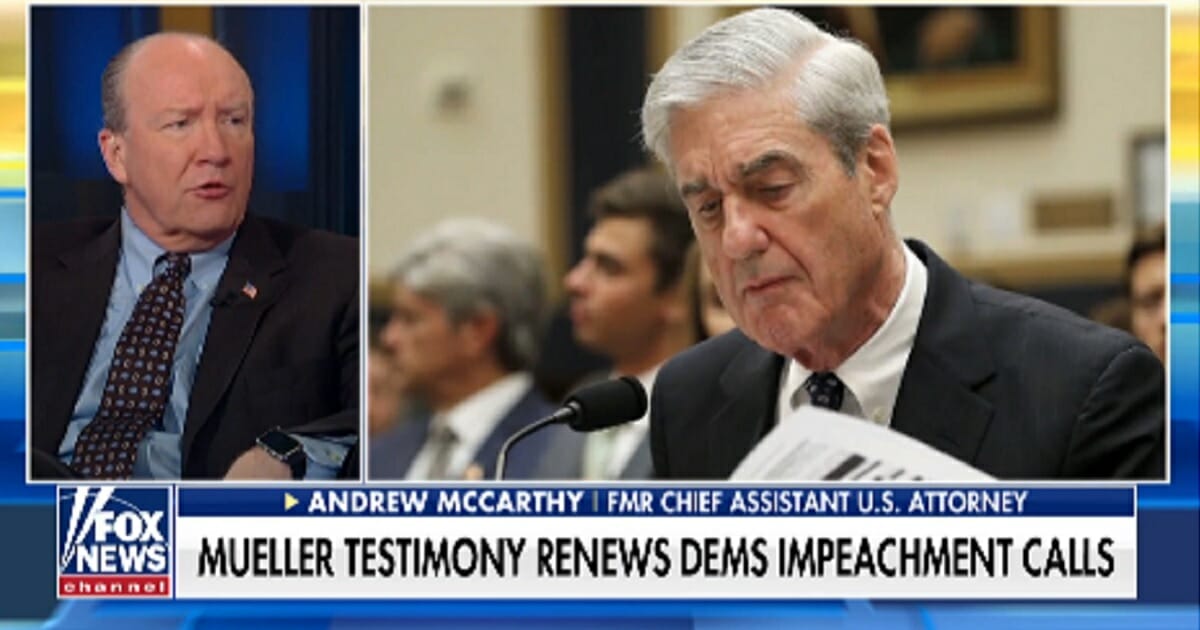 Former federal prosecutor Andrew McCarthy in a screen shot with former special counsel Robert Mueller.