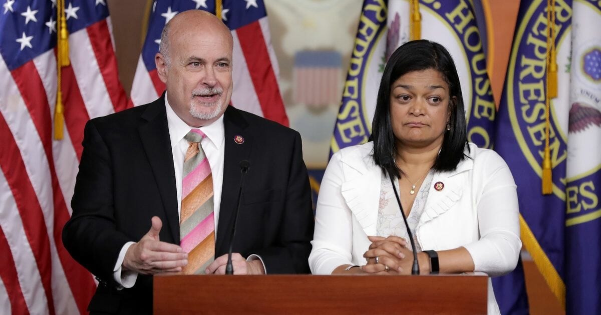 Congressional Progressive Caucus co-chairs Rep. Mark Pocan and Rep. Pramila Jayapal hold a news conference May 17, 2019, in Washington, D.C.