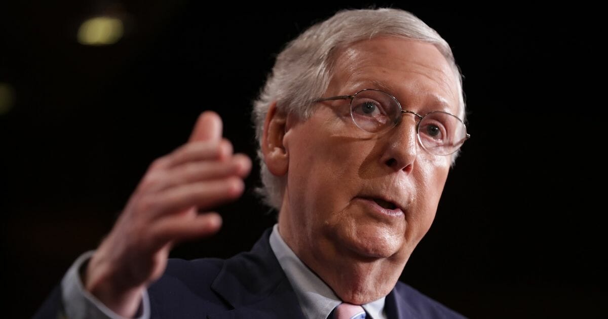 Senate Majority Leader Mitch McConnell talks to reporters on Oct. 6, 2018, in Washington, D.C.