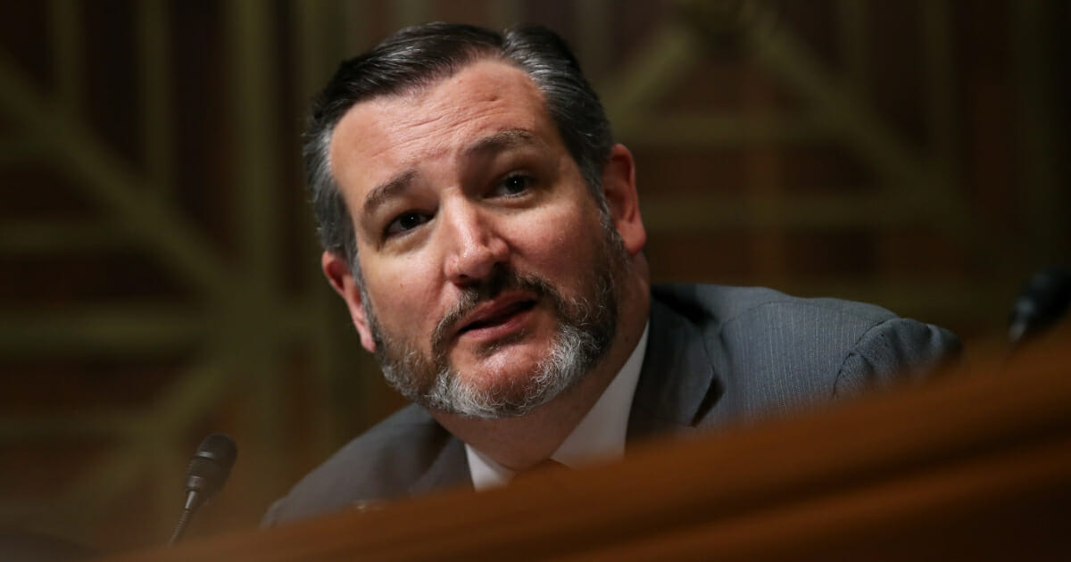 Texas Republican Sen. Ted Cruz asks Attorney General William Barr questions during a Senate Judiciary Committee hearing on May 1, 2019 in Washington, D.C.