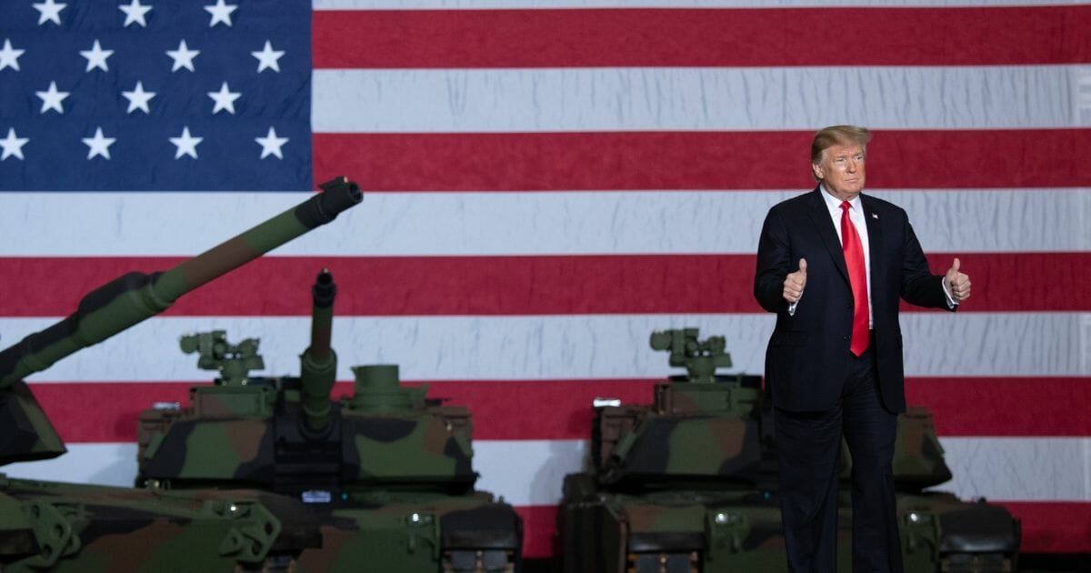 President Donald Trump prepares to speak after touring the Joint Systems Manufacturing Center in Lima, Ohio, on March 20, 2019.