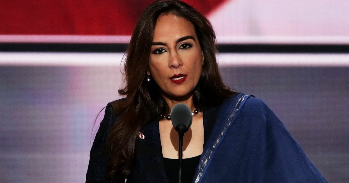Harmeet Dhillon addresses the Republican National Convention in 2016.