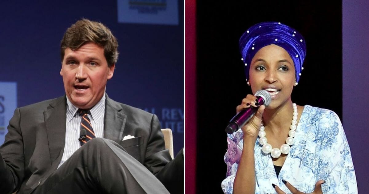 Fox News host Tucker Carlson, left, has continued to call out Minnesota Rep. Ilhan Omar, right, for being "anti-American"
