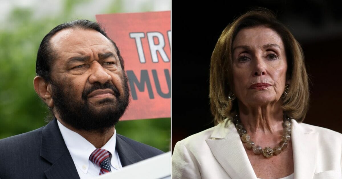 Texas Rep. Al Green, left, has defied House Speaker Nancy Pelosi, right, by announcing his plan to bring articles of impeachment against President Donald Trump