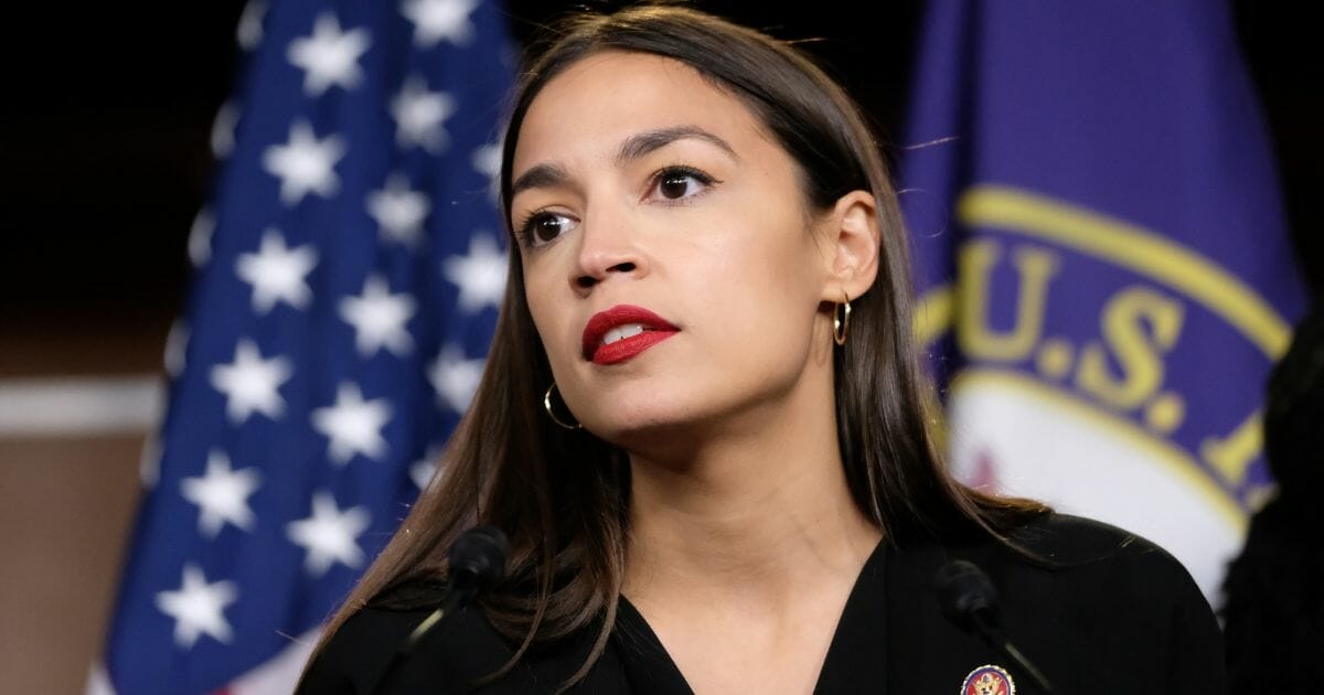 Rep. Alexandria Ocasio-Cortez appears at a Washington news conference on Monday.