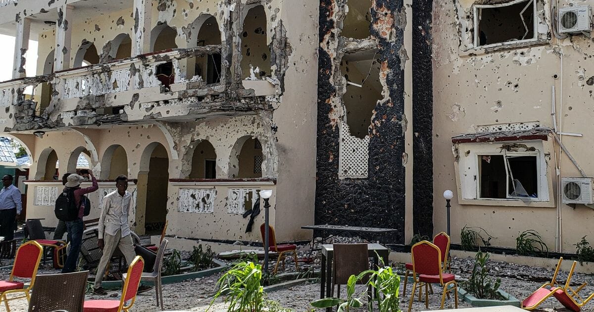 The Asasey Hotel in Kismayo, Somalia, shows the severe damage from Friday's terrorist attack that killed 26.