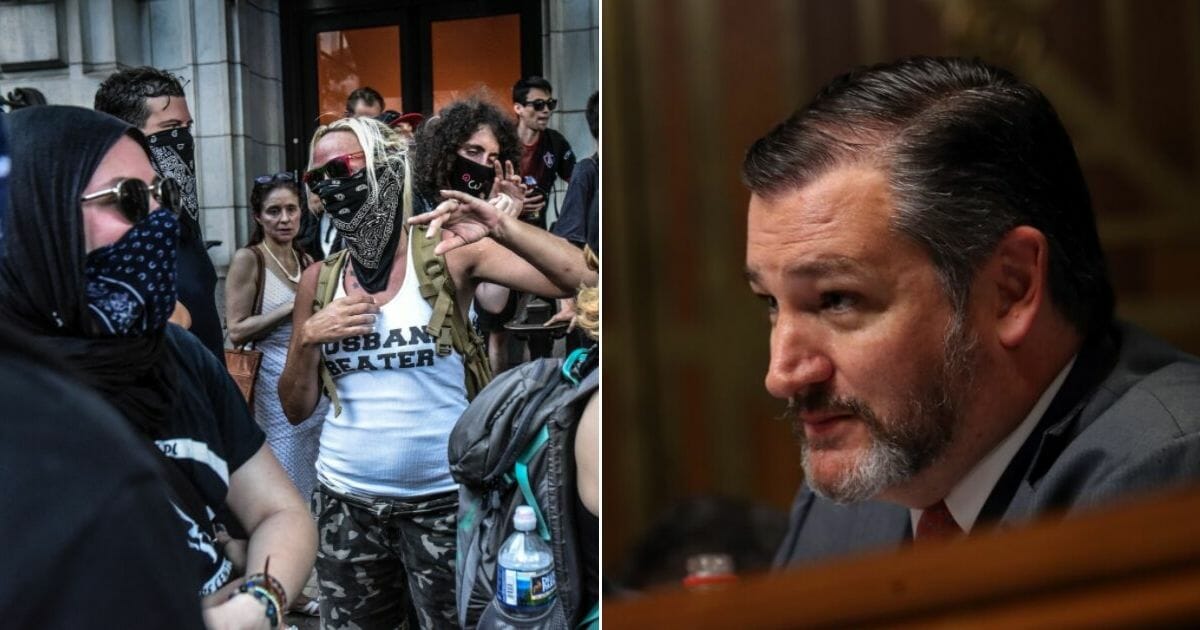 Texas Sen. Ted Cruz, right, has co-sponsored a resolution condemning Antifa
