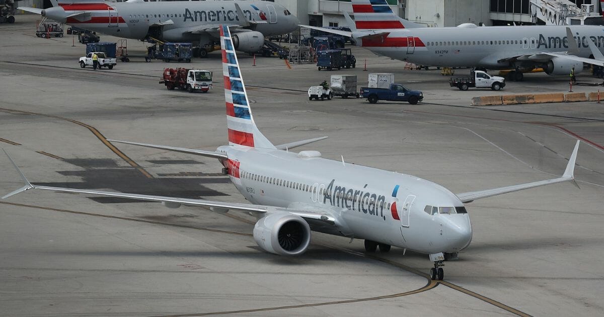 An American Airlines Boeing 737 is pictured after completing a flight to Ronald Reagan International Airport in Washington in March.