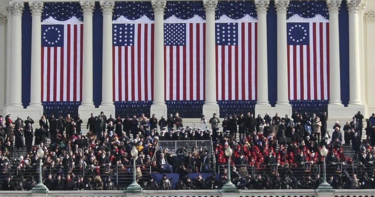 Betsy Ross flags hanging at Obama's second inauguration